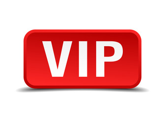Vip red 3d square button isolated on white
