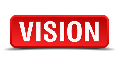 Vision red 3d square button isolated on white