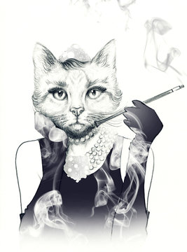 Fototapeta fashion animal .watercolor illustration