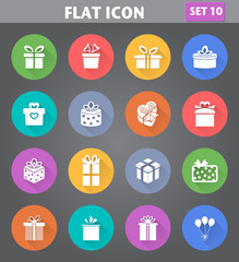 Gift Box Icons set in flat style with long shadows.