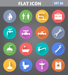 Plumbing Icons set in flat style with long shadows.