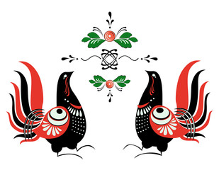 Obraz premium vector bird folklore Gorodets