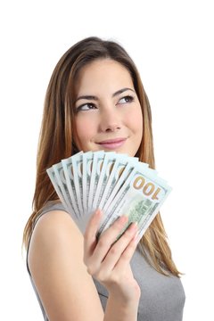 Lottery winner woman thinking what to do with money