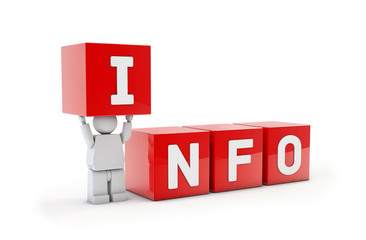 3d human holding I letter on cube in word INFO