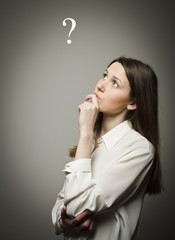 Girl in white and question mark