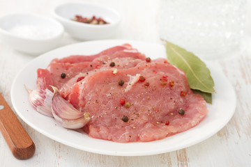 raw pork with garlic on plate