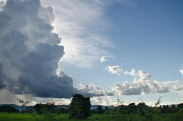 blue sky and clouds ,Green Field