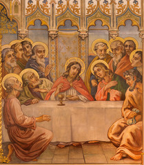 Trnava - The neo-gothic fresco of fhe Last supper