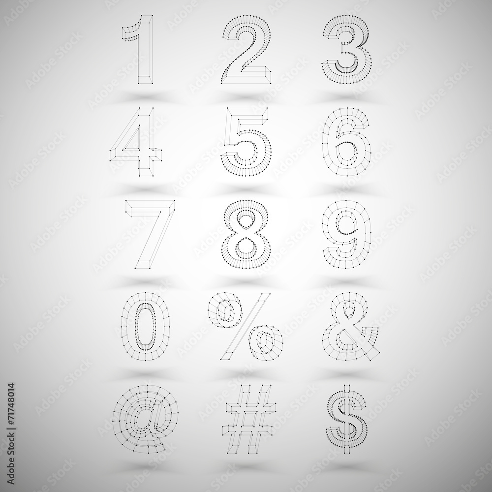 Poster three dimensional mesh stylish numbers and other symbols on
