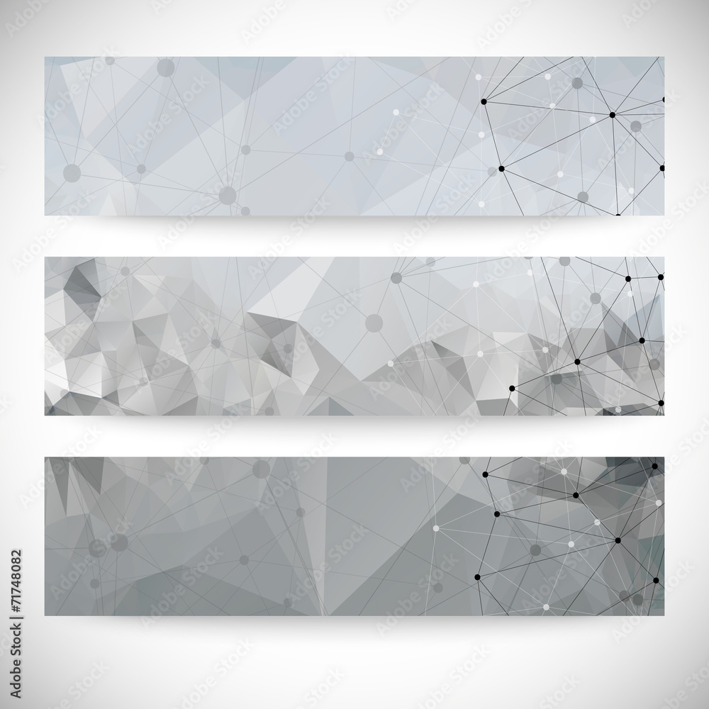 Poster set of abstract backgrounds, molecule structure, triangle design