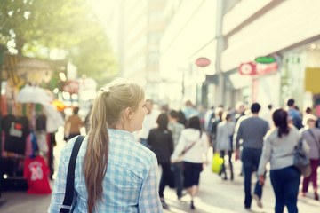 young woman on street of London