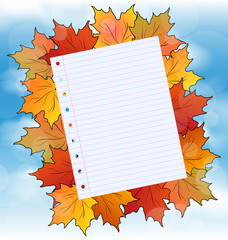 Naklejka na ściany i meble Colorful autumn maple leaves with note paper