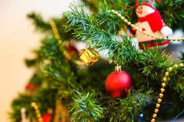 Christmas and New Year's toys on the Christmas tree