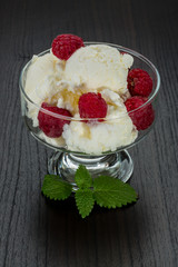 Ice cream with raspberry