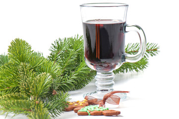 Red mulled wine and different decorations