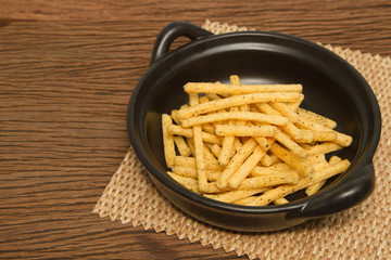 French fries  on wooden table