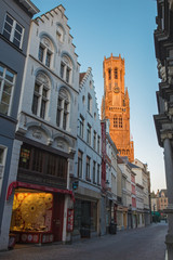 Bruges - The tower of Belfort van Brugge in the morning light