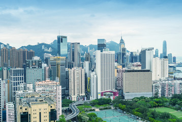 Obraz premium HONG KONG - MAY 5, 2014: Skyline of Hong Kong on a spring day. T