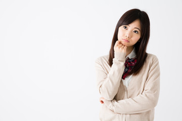 young asian woman on white background