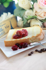 toast bread and strawberry jam