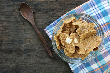 healthy breakfast on wooden background