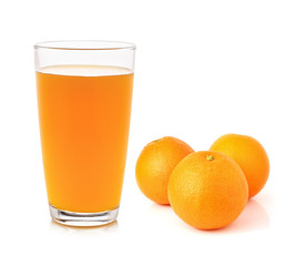 Fresh orange and glass with juice