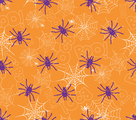 spider on webs seamless pattern on orange