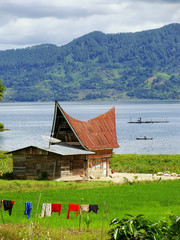 Traditional Batak house on Samosir island, Sumatra, Indonesia