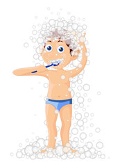 The little boy bath & toothbrush cartoon