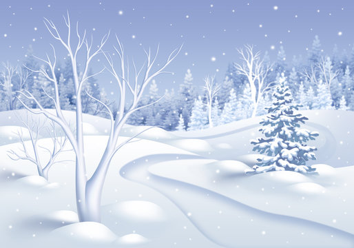 winter nature landscape illustration, holiday forest background
