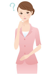 考える女性　表情　スーツ