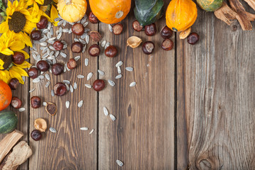 Autumn fruits on table