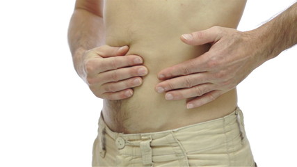 Male With Ulcer Pain Isolated on White