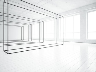 Metal constructions in the white loft