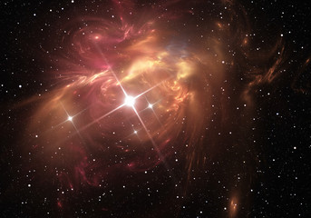 Supernova explosion with nebula in the background