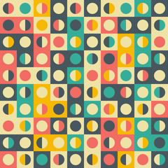Retro seamless pattern with colorful semicircles and rectangles.