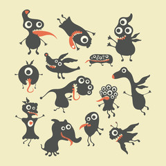 Happy monsters vector illustrations. Mega Set 1