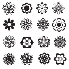 Vector set of black and white flowers. - 71762098