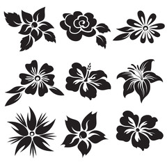 Vector set of black and white flowers. - 71762246