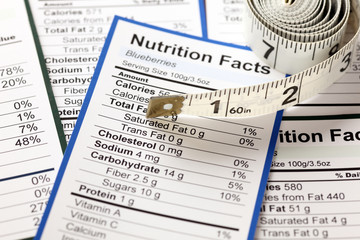 Lots of nutrition facts with tape measure