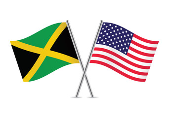 American and Jamaican flags. Vector illustration.