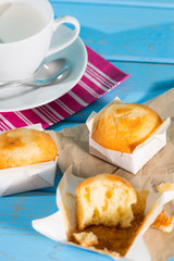 Breakfast with milk and muffins