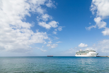 Cruise Ship on Horizon Under Nice Skies
