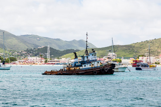 Old Rusty Tugboat off St Martin