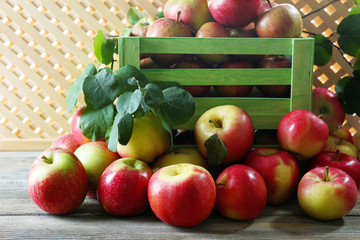 Juicy apples in box, close-up