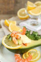 Tasty salad with shrimps and avocado