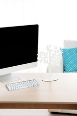 Workplace at home with computer close up