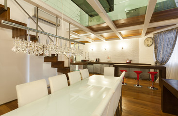 Interior, wide loft, dining room