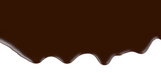 Melted chocolate dripping on white background