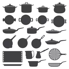 Fototapete Küche Vektor dunkelgraues Kochgeschirr Silhouette Set
